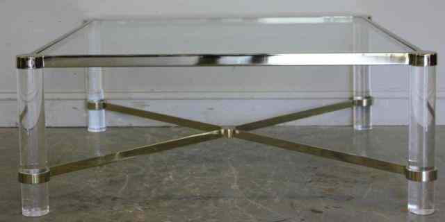 Appraisal: Lucite Chrome and Glass Midcentury Coffee Table In the style