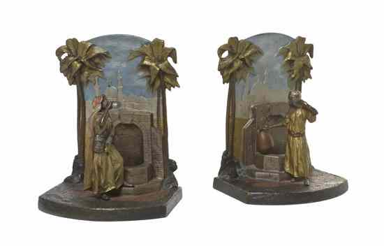 Appraisal: A Pair of Austrian Cold Painted Bronze Bookends each depicting