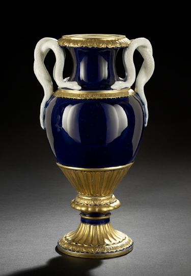 Appraisal: Meissen Richly Gilded Cobalt Porcelain Garniture Vase third quarter th