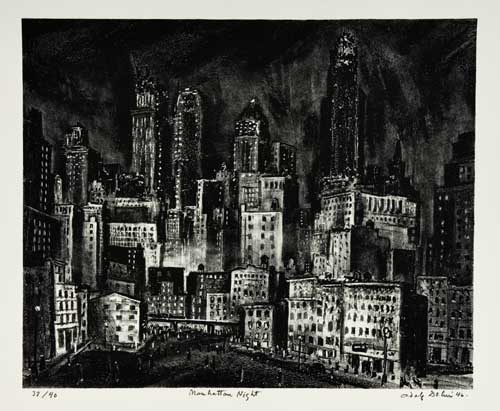 Appraisal: ADOLPH DEHN Manhattan Night Lithograph x mm x inches full