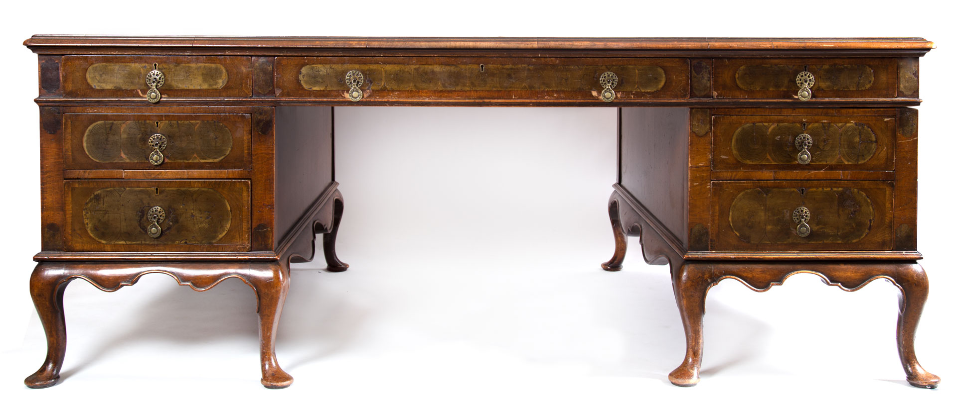 Appraisal: English walnut partner's desk early th century in H x