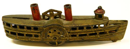 Appraisal: A C Williams cast iron still bank paddle wheeler gold