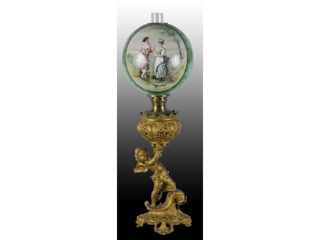 Appraisal: Gone with the Wind Victorian Antique Lamp Description Winged cherub