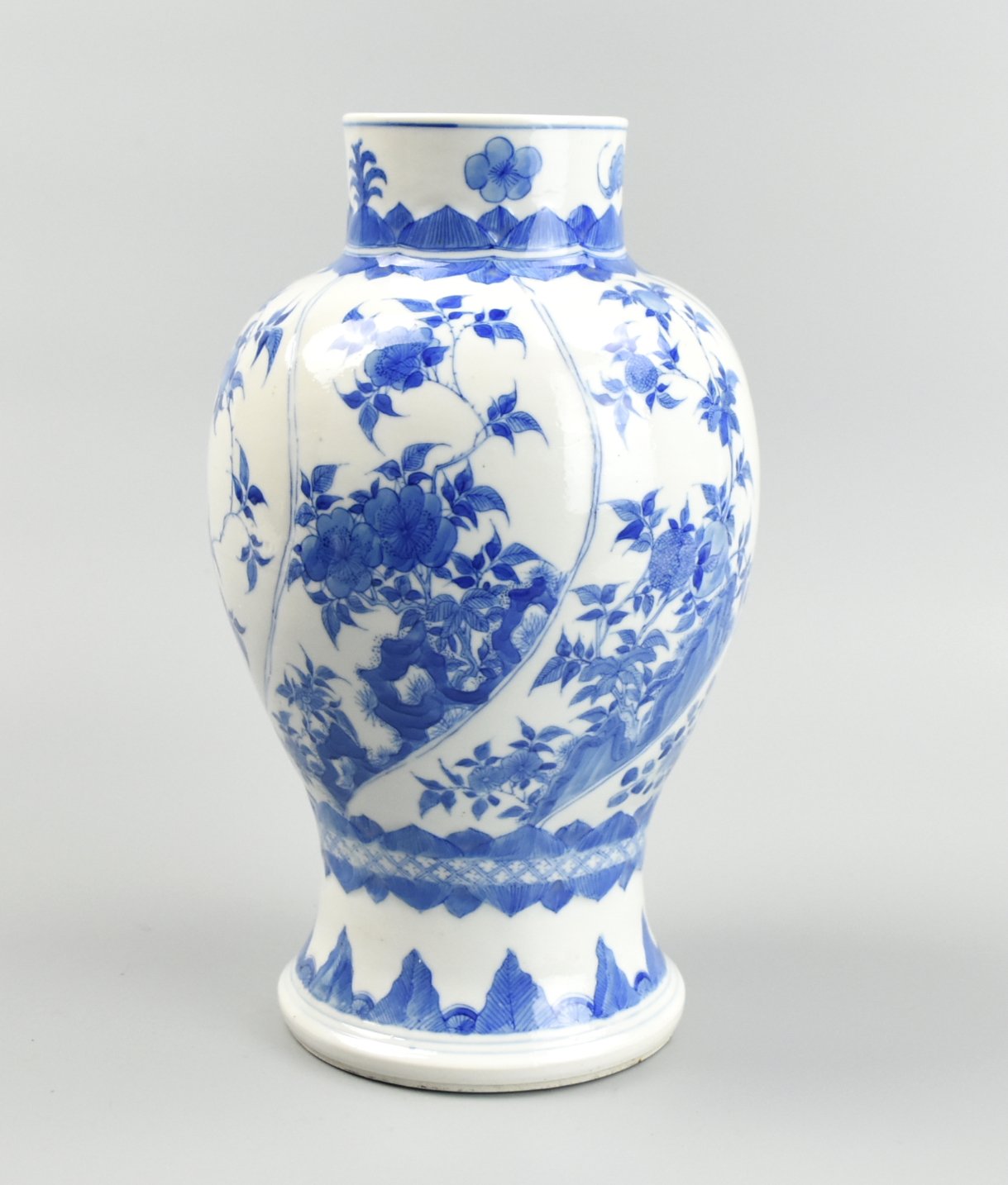 Appraisal: CHINESE B W STYLIZED FLORAL VASE KANGXI PERIOD Chinese Kangxi