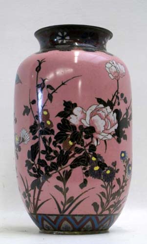 Appraisal: JAPANESE CLOISONNE VASE with birds butterflies and flower decoration on