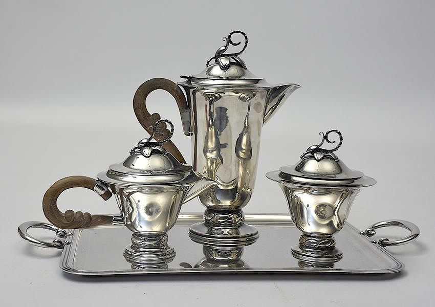 Appraisal: Three piece Mexican silver tea service with a silver plated