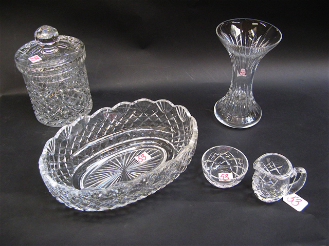 Appraisal: FIVE CLEAR CUT GLASS ITEMS Three Waterford pieces centerpiece bowl