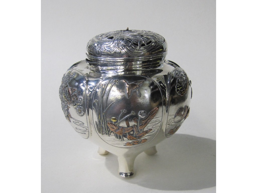 Appraisal: Oriental white metal jar and cover finial off and inside