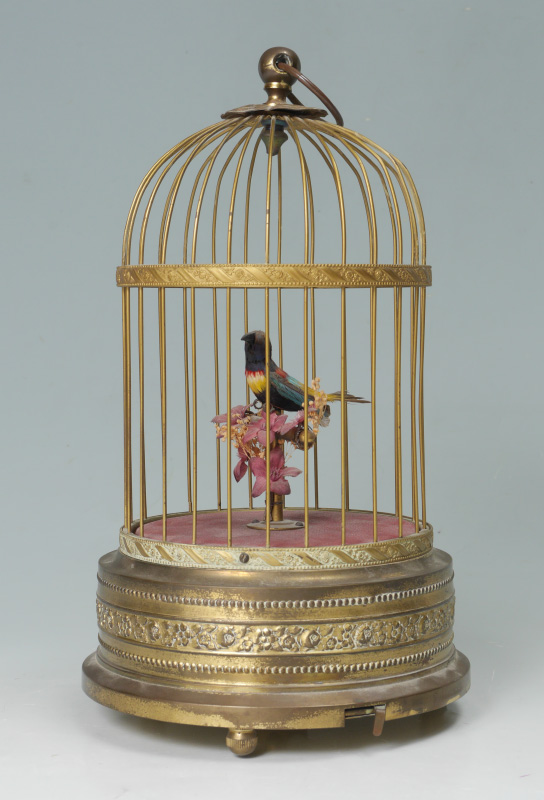 Appraisal: SINGING BIRD IN CAGE AUTOMATON Single bird with vibrant colors