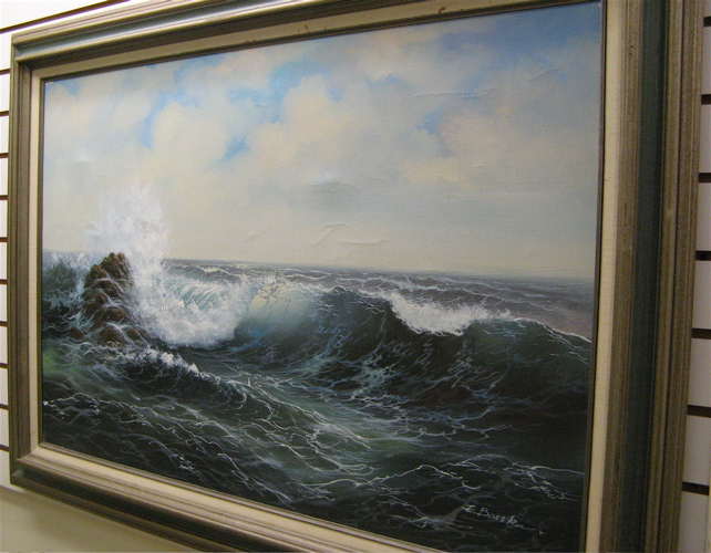 Appraisal: F BROOKS oil on canvas California th century Seascape in