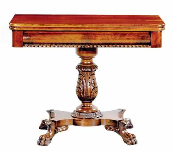 Appraisal: Classical style mahogany card table rectangular hinged top above conforming