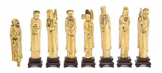 Appraisal: A Set of Eight Carved Ivory Figures of Immortals depicted