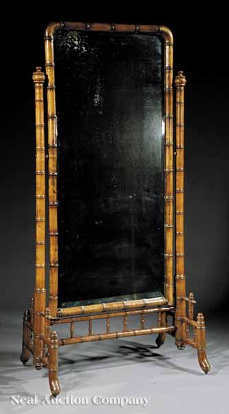 Appraisal: A French Faux Bamboo Maple Cheval Mirror late th c