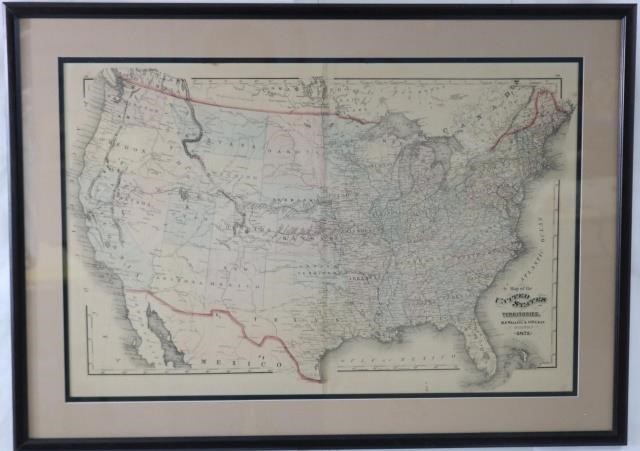 Appraisal: CA HAND COLORED MAP OF THE UNITED STATES H F