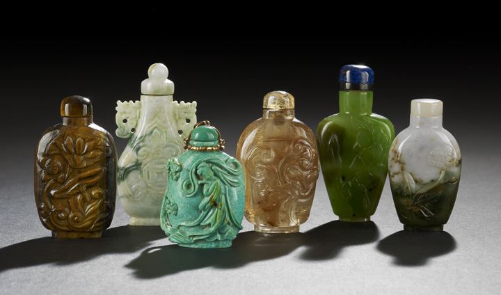 Appraisal: Group of Six Chinese Hardstone Snuff Bottles composed of turquoise