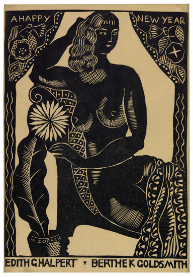 Appraisal: MARGUERITE ZORACH A Happy New Year Linoleum cut on cream