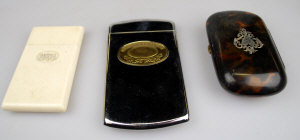 Appraisal: An Indian ivory visiting card case a silver-mounted tortoiseshell cigarette