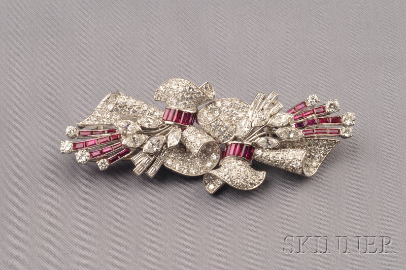 Appraisal: Platinum Ruby and Diamond Dress Clips c each designed as