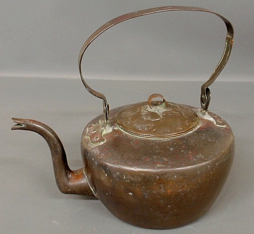 Appraisal: - Massive Lancaster Co PA copper kettle with gooseneck spout