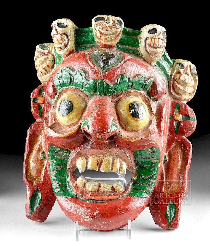 Appraisal: Early th C Tibetan Wood Festival Mask - Mahakala Central