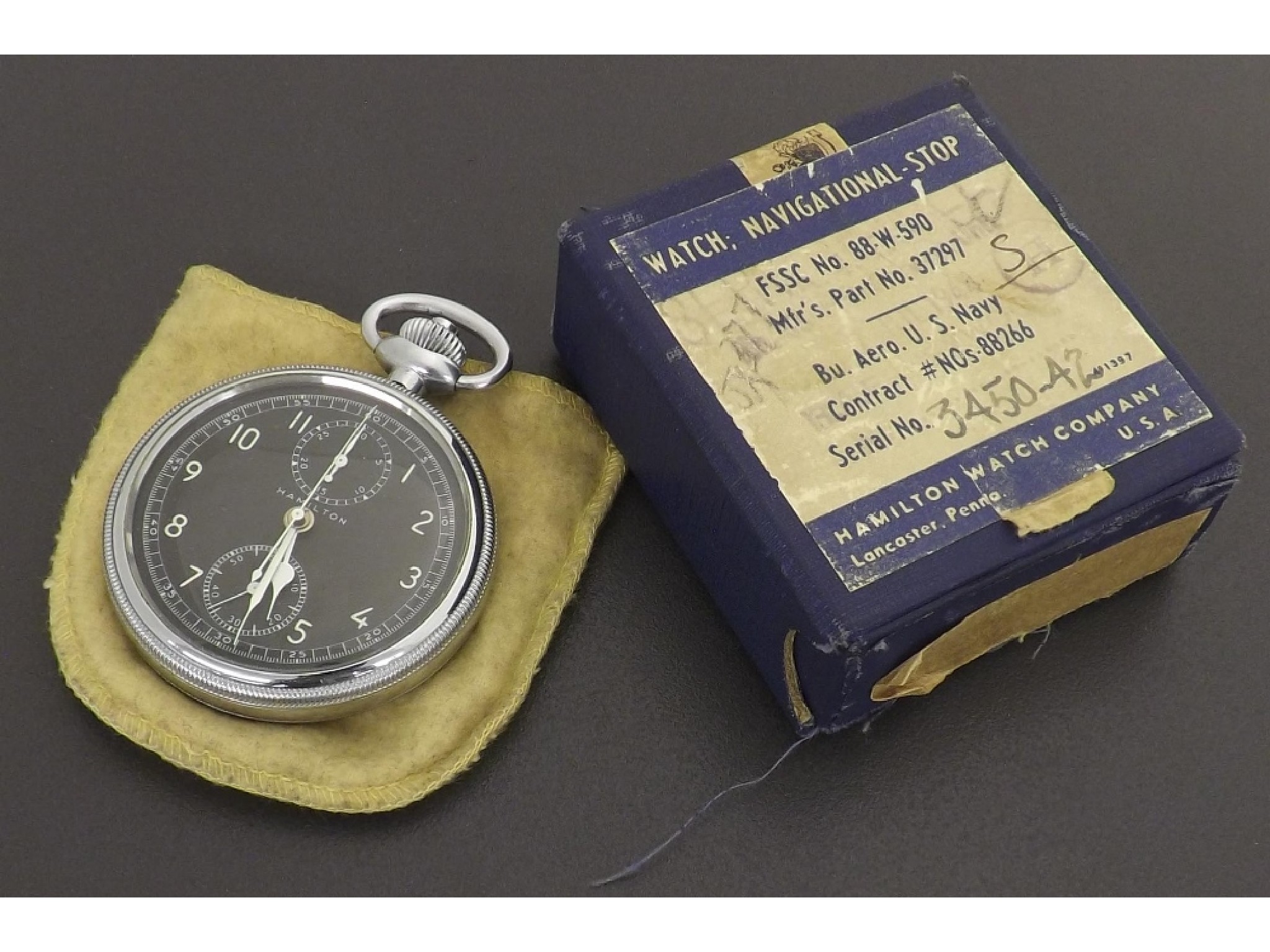 Appraisal: Hamilton Military issue push-button chronograph nickel cased pocket watch signed