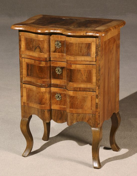 Appraisal: German Rococo Style Satinwood Inlaid Walnut Small Serpentine Commode Backboard