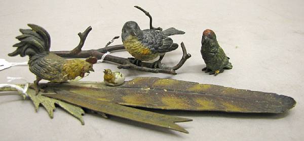 Appraisal: Three Austrian cold painted bronze studies of birds early th