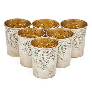 Appraisal: GORHAM STERLING SILVER JULEP CUPS Six Repousse grapevine decorated with