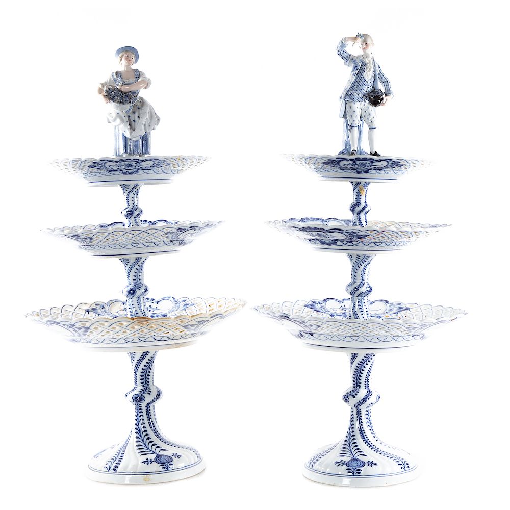 Appraisal: Pair Meissen Porcelain Figural Three Tier Tazza th century in