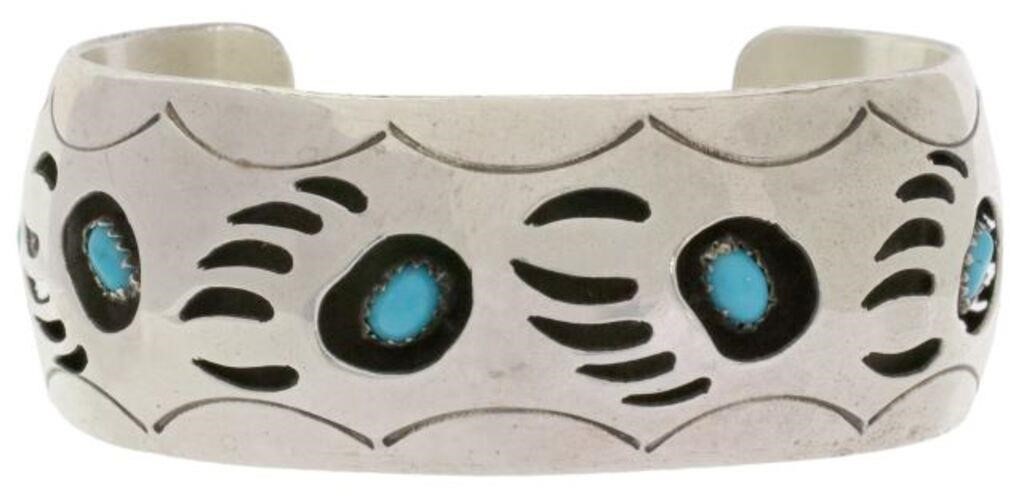 Appraisal: Native American sterling silver shadowbox cuff bracelet Pearlene Spencer Navajo