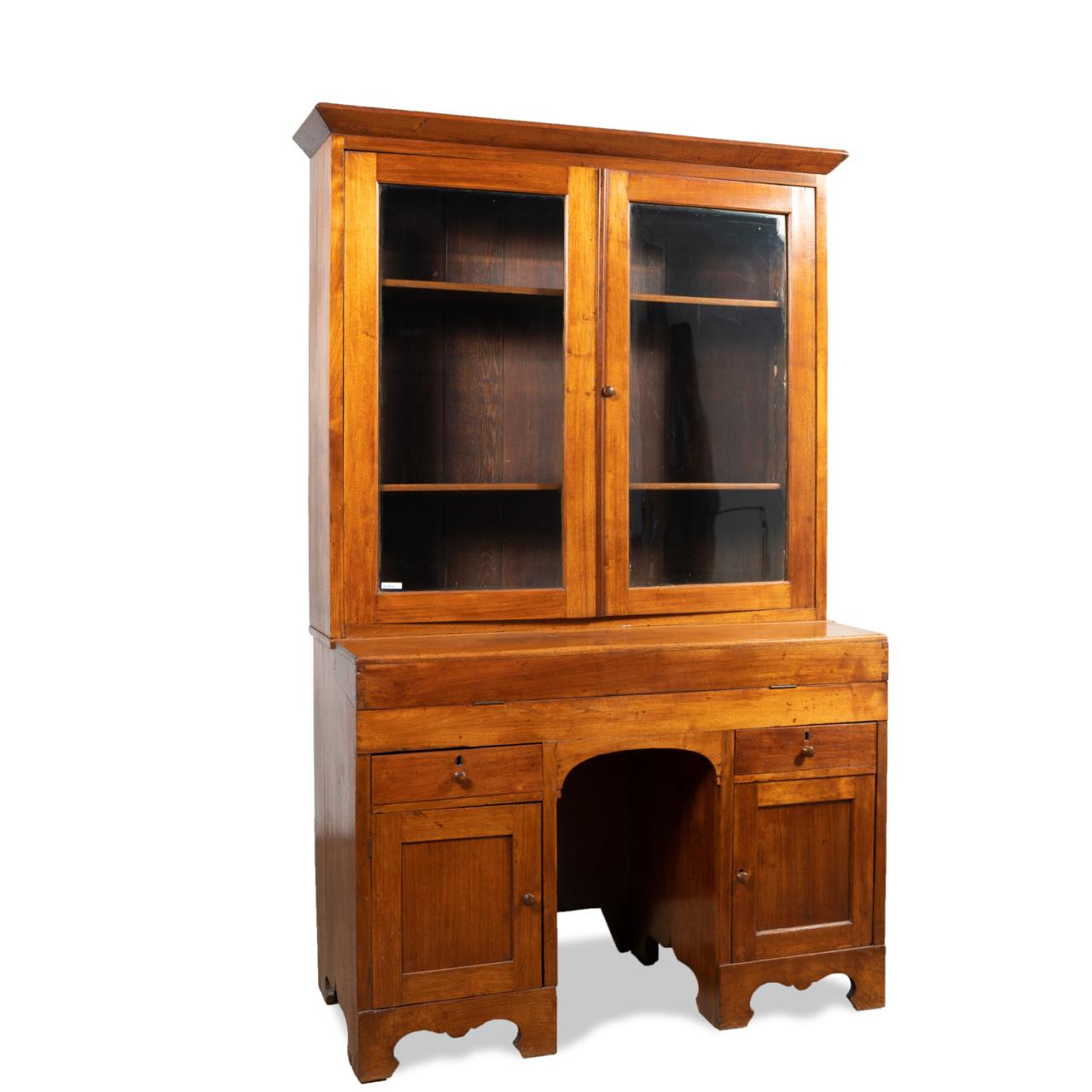 Appraisal: MID- TH C SOUTHERN CHERRY SECRETARY BOOKCASE American two piece