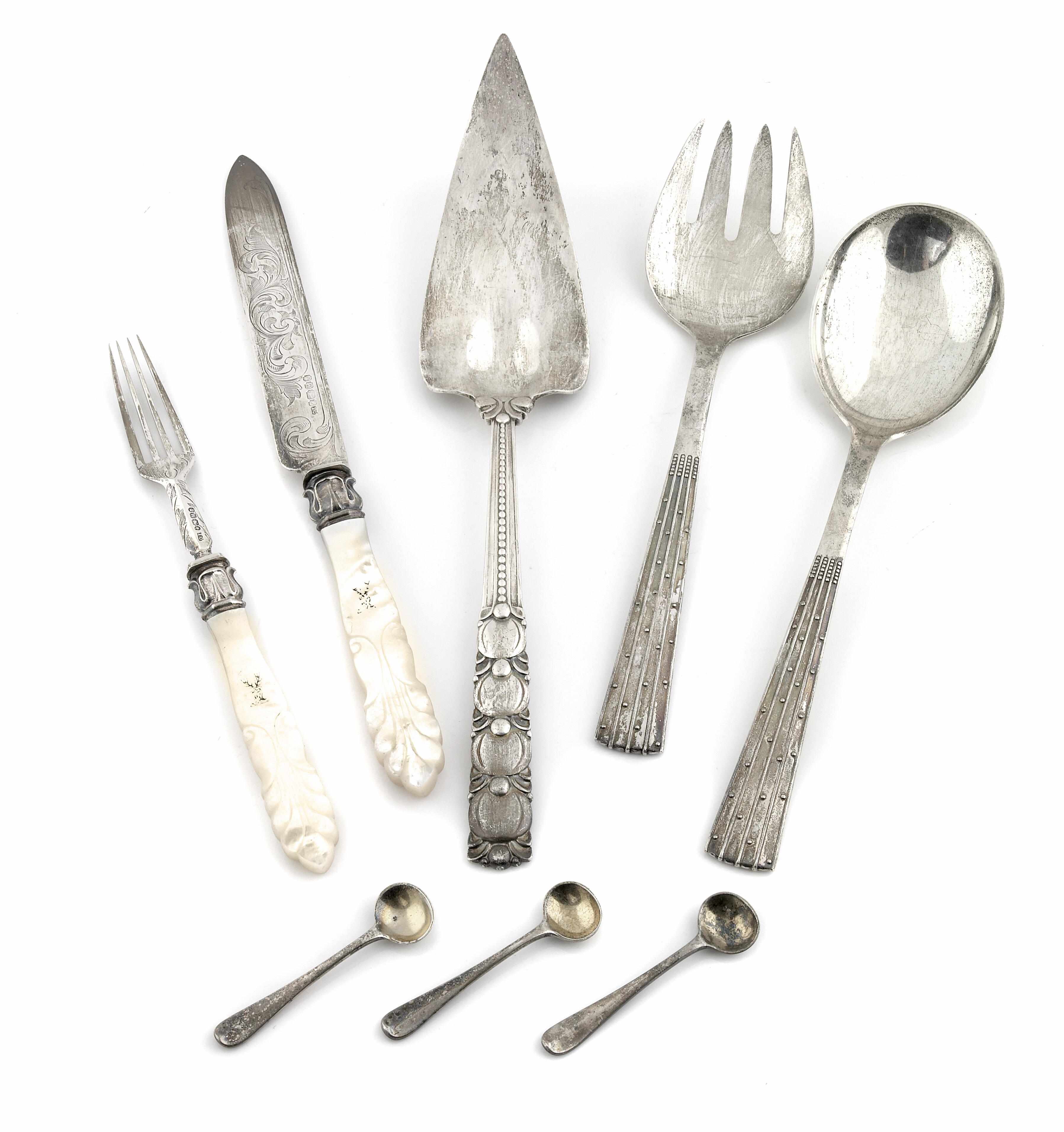 Appraisal: A sterling flatware group Comprising cake server in the Orange