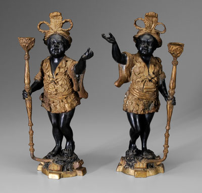 Appraisal: Pair cast brass blackamoors youthful blackamoors wearing plumed turbans and