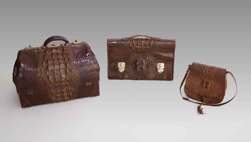 Appraisal: COLLECTION OF VINTAGE ALLIGATOR BAGS To include Doctor's satchel with