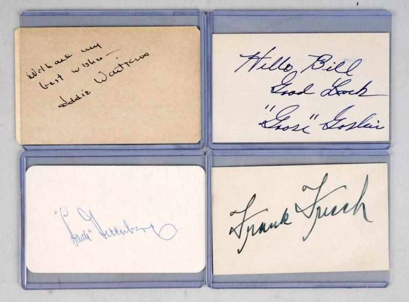 Appraisal: Lot of Vintage Signatures on Cards Signatures of four baseball