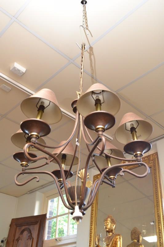 Appraisal: A METAL SIX BRANCH CHANDELIER WITH SHADES A METAL SIX