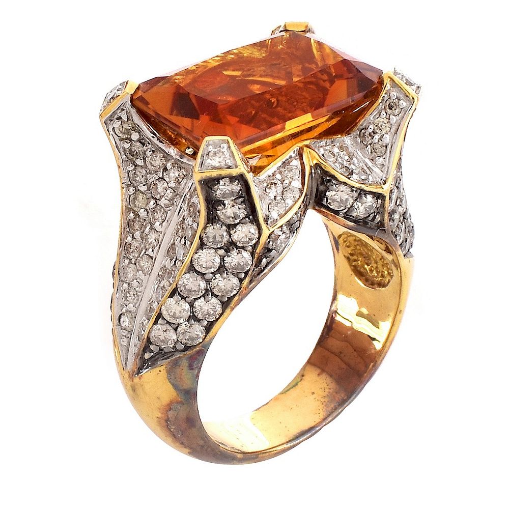 Appraisal: Citrine Diamond and K Gold Ring Vintage Rectangular Cut Citrine