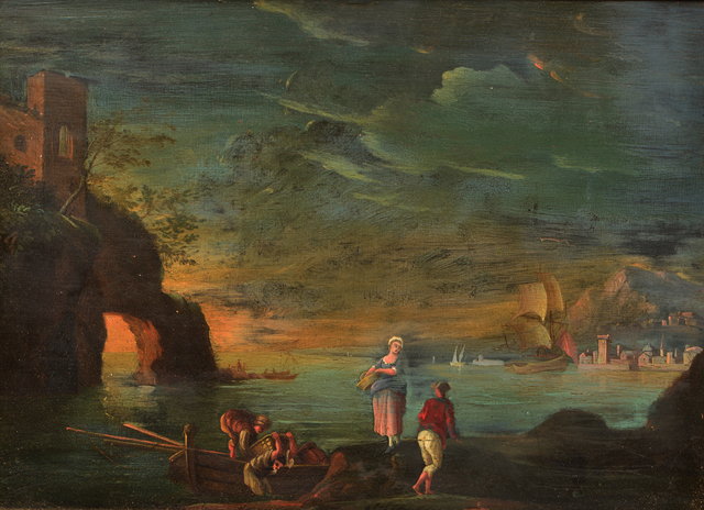 Appraisal: FOLLOWER OF CLAUDE VERNET fisherfolk unloading the catch at sunset