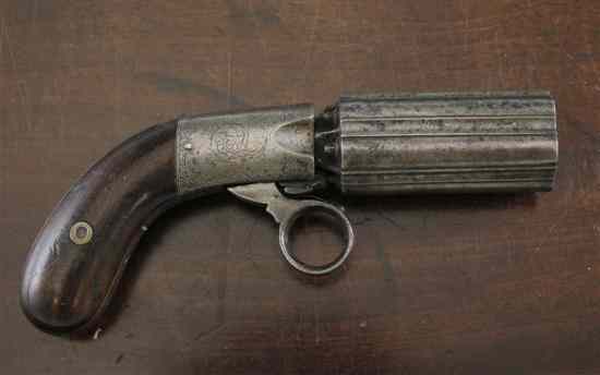 Appraisal: A six shot Cooper's patent ring trigger percussion pepperbox revolver