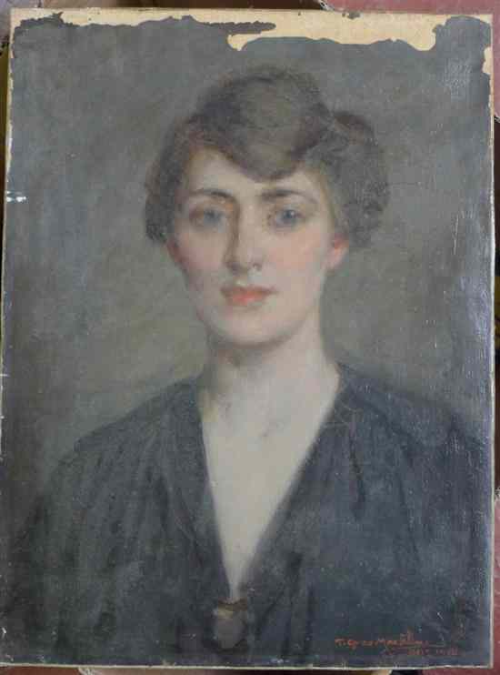 Appraisal: T Eyre Macklin oil on canvas Portrait of a young