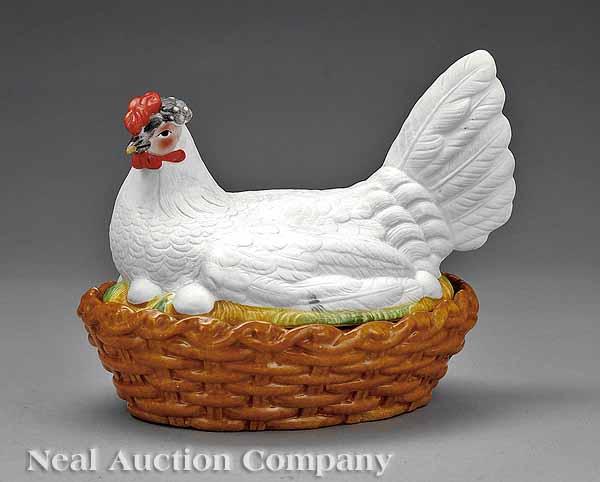 Appraisal: A British Bisque and Polychrome Glazed Porcelain Lidded Setting Hen