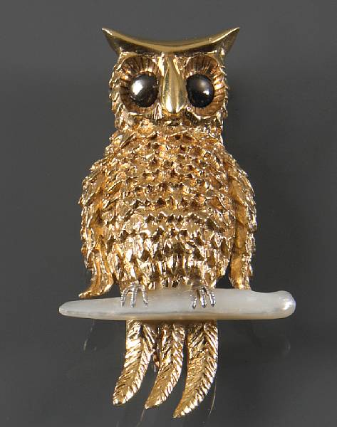 Appraisal: A pearl and k gold owl brooch signed Ruser g