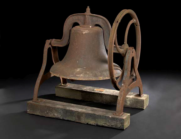 Appraisal: American Cast-Iron Plantation or Church Bell on Stand th century