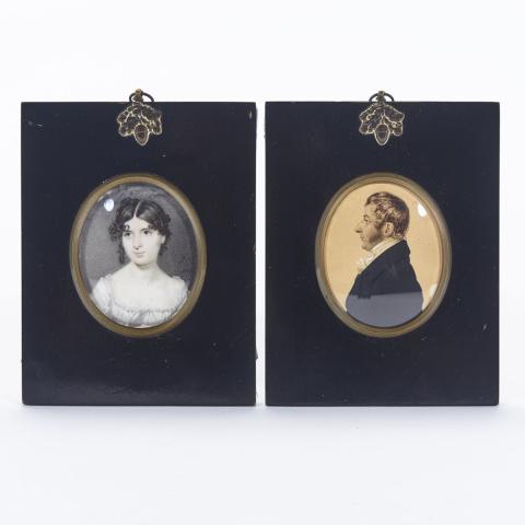 Appraisal: Associated Pair of Canadian School Portrait Miniatures of Pierre-Jean de