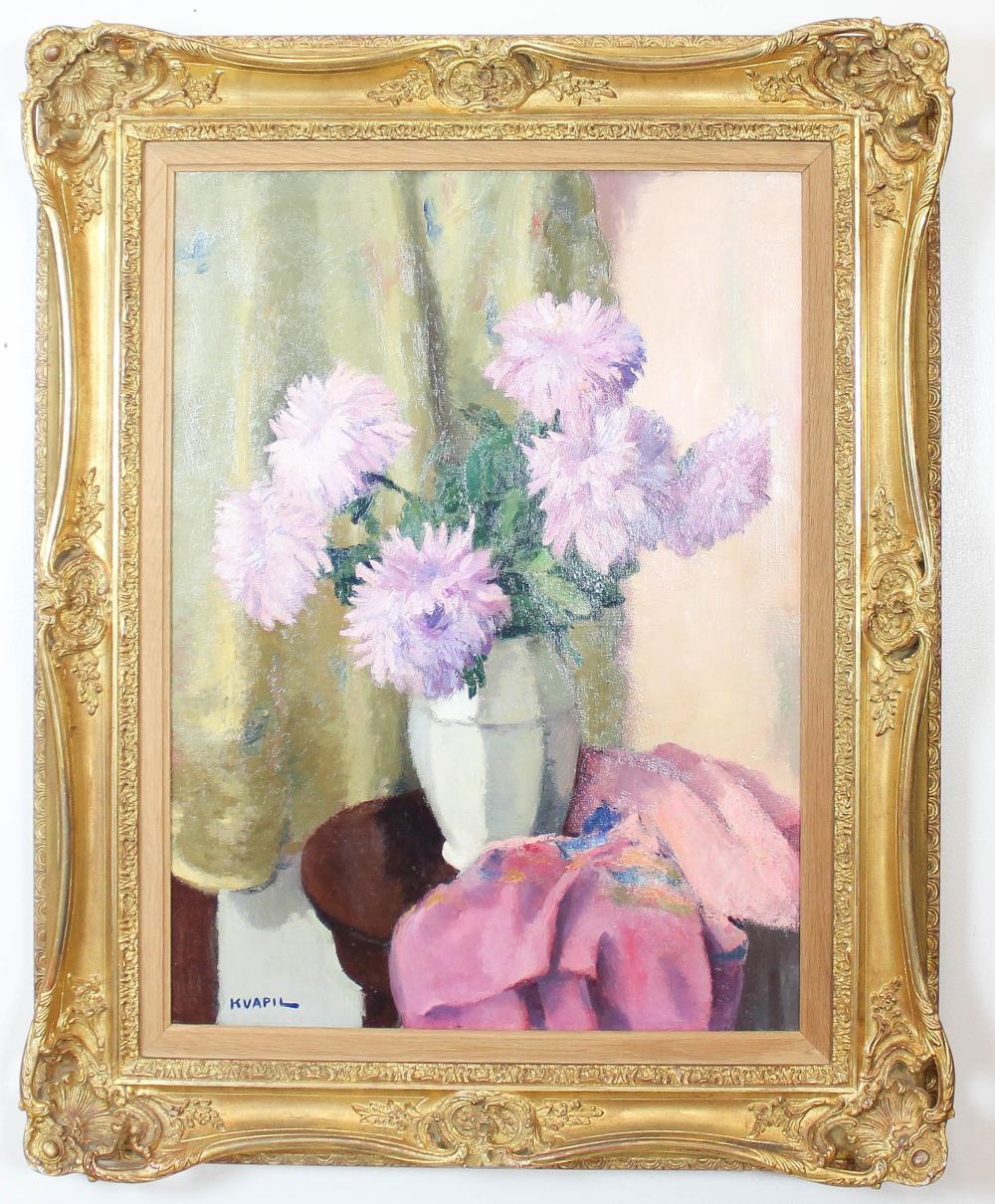 Appraisal: CHARLES KVAPIL Belgium France - oil on canvas floral still-life