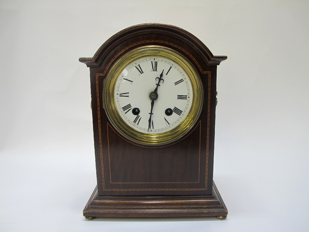 Appraisal: Edwardian mahogany mantle clock with white enamel dial