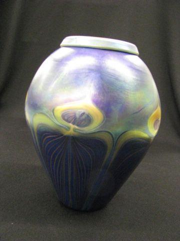 Appraisal: Carl Radke Phoenix Studios Art Glass Vase blue luster with