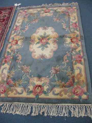 Appraisal: Chinese Sculptured Wool Rug elegantfloral blue-gray with ivory trim thick