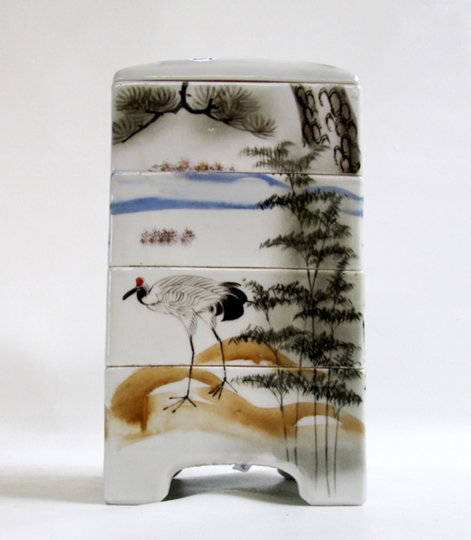 Appraisal: FOUR-TIERED JAPANESE PORCELAIN FOOD CONTAINER JUBAKO composed of four stacking