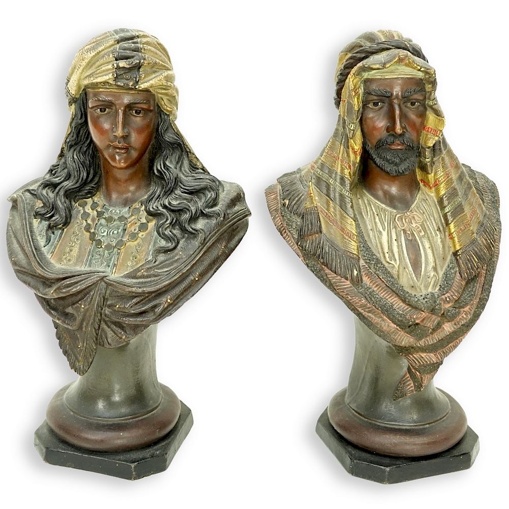 Appraisal: Pair of Polychrome Orientalist Bust Figures Pair of Polychrome Orientalist